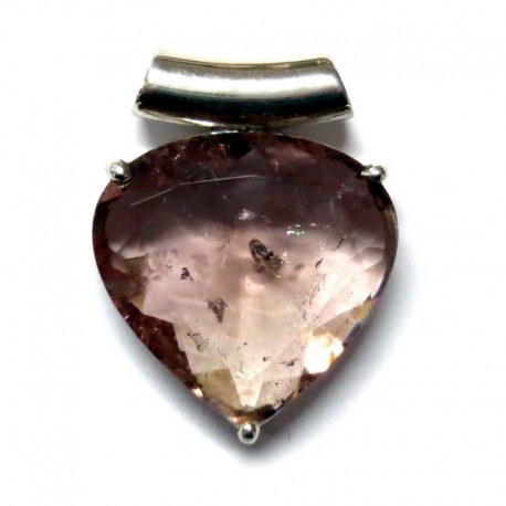 Anhänger Turmalin rosa facettiert Pipe Tropfen, 20x26 mm, 925er Silber