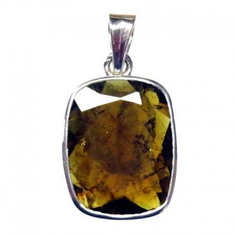Anhänger Turmalin gelb facettiert Rechteck, 18x32 mm, 925er Silber