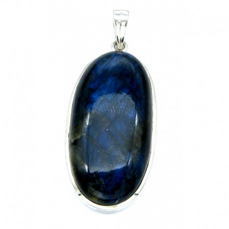 Anhänger Labradorit Oval blau schimmernd, 25x58 mm, 925er Silber