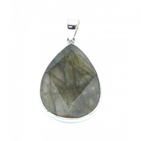 Anhänger Labradorit Tropfen facettiert, 34x52 mm , 925er Silber