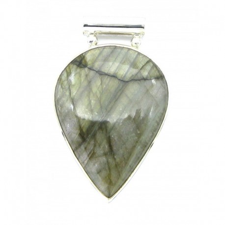 Anhänger Labradorit Pipe Tropfen grün schimmernd, 27x42 mm, 925er Silber
