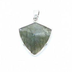 Anhänger Labradorit Schild grün schimmernd facettiert, 31x34 mm, 925er Silber
