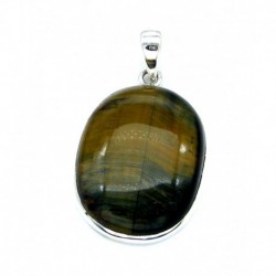 Anhänger Tigerauge Oval, 24x42 mm, 925er Silber