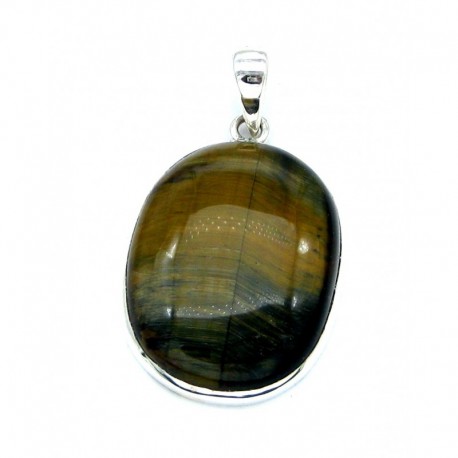 Anhänger Tigerauge Oval, 24x42 mm, 925er Silber