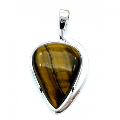 Anhänger Tigerauge Freeform Tropfen, 24x43 mm, 925er Silber