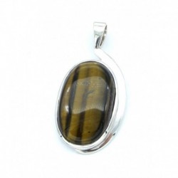Anhänger Tigerauge Freefrom Oval, 20x42 mm , 925er Silber