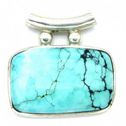Anhänger Türkis (stabilisiert) Pipe Rechteck abgerundet, 38x37 mm 925er Silber