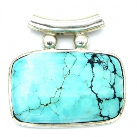 Anhänger Türkis (stabilisiert) Pipe Rechteck abgerundet, 38x37 mm 925er Silber