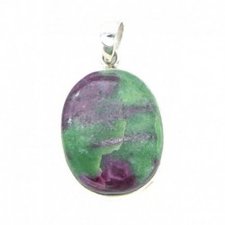 Anhänger Zoisit (Anyolith) mit Rubin Oval, 24x43 mm 925er Silber