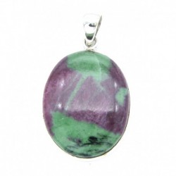 Anhänger Zoisit (Anyolith) mit Rubin Oval, 27x46 mm 925er Silber