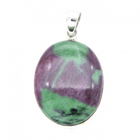 Anhänger Zoisit (Anyolith) mit Rubin Oval, 27x46 mm 925er Silber