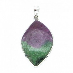 Anhänger Zoisit (Anyolith) mit Rubin Blatt, 26x47 mm 925er Silber