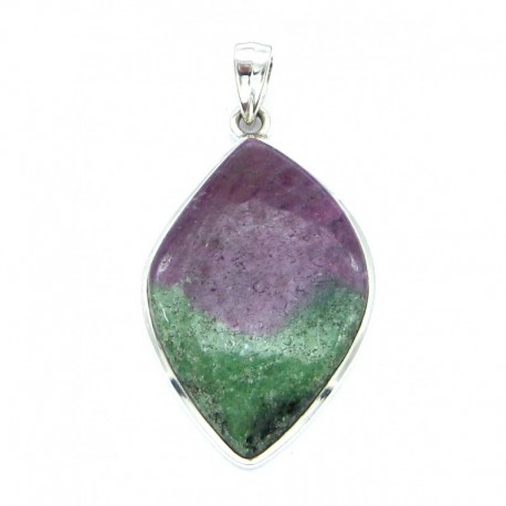 Anhänger Zoisit (Anyolith) mit Rubin Blatt, 26x47 mm 925er Silber