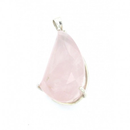 Anhänger Rosenquarz facettiert Freeform 25x53 mm 925er Silber