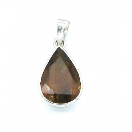 Anhänger Turmalin braun-rötlich-grünlich facettiert Tropfen 15x30 mm 925er Silber