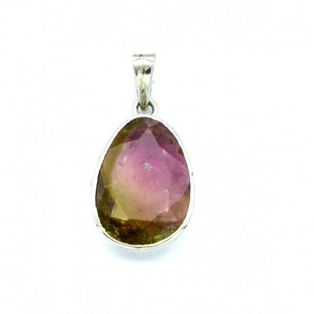 Anhänger Turmalin rot-grün facettiert Oval 16x33 mm 925er Silber