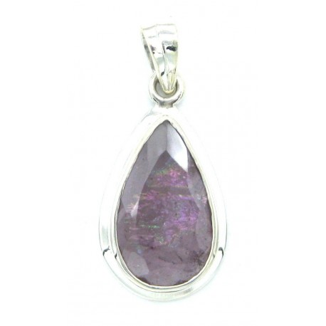 Anhänger Turmalin zart violet schimmernd facettiert Tropfen 18x38 mm 925er Silber