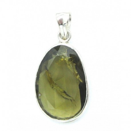 Anhänger Turmalin gelb facettiert Ei 18x37 mm 925er Silber