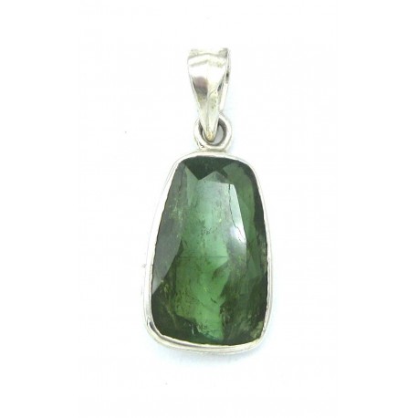 Anhänger Turmalin grün facettiert Trapez 15x34 mm 925er Silber