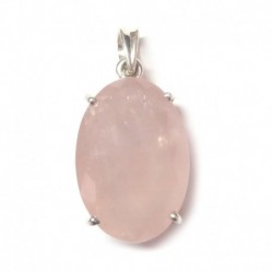 Anhänger Rosenquarz facettiert Oval 21x41 mm 925er Silber