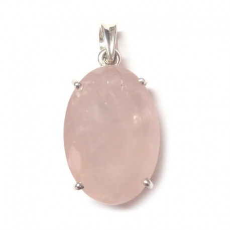 Anhänger Rosenquarz facettiert Oval 21x41 mm 925er Silber