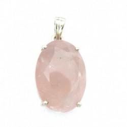 Anhänger Rosenquarz facettiert Oval 19x36 mm 925er Silber