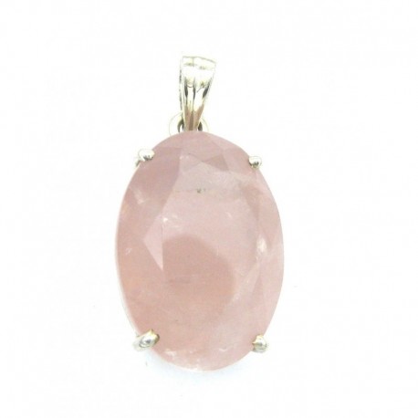 Anhänger Rosenquarz facettiert Oval 19x36 mm 925er Silber
