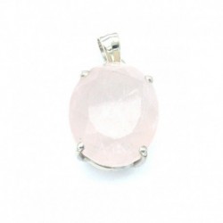 Anhänger Rosenquarz facettiert Oval 19x34 mm 925er Silber