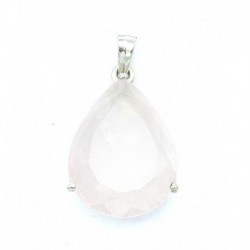 Anhänger Rosenquarz facettiert Tropfen 23x40 mm 925er Silber