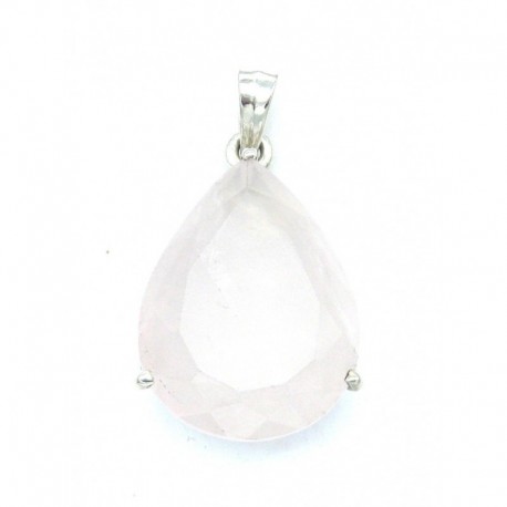 Anhänger Rosenquarz facettiert Tropfen 23x40 mm 925er Silber