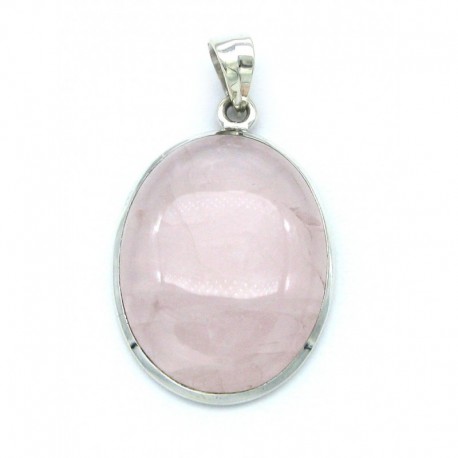 Anhänger Rosenquarz Oval 26x44 mm 925er Silber