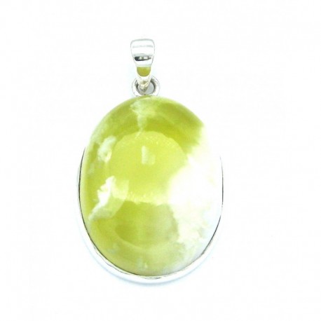 Anhänger Prehnit Oval 24x41 mm 925er Silber