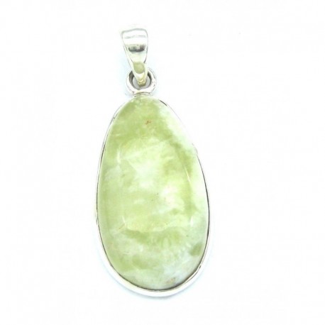Anhänger Prehnit Tropfen 18x42 mm 925er Silber
