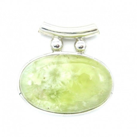 Anhänger Prehnit Pipe Oval 37x36 mm 925er Silber