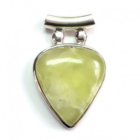Anhänger Prehnit Pipe Tropfen 25x39 mm 925er Silber