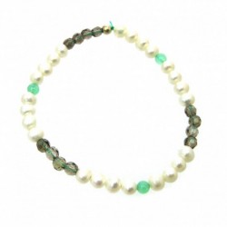 Armband Süßwasserzuchtperle-Rauchquarz-Chrysopras 4 mm