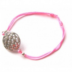 Armband Blume des Lebens 18 mm 925er Silber mit verstellbarem rosafarbenen Stoffband
