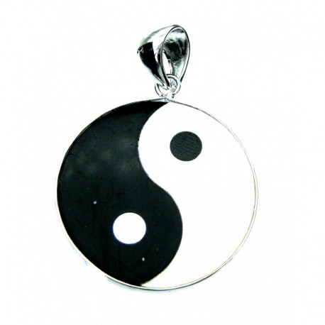 Anhänger Yin Yang Perlmutt / Achat schwarz (gefärbt) 25 mm