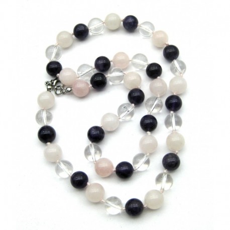 Kugel-Kette Mix Amethyst Bergkristall Rosenquarz 10 mm 45 cm lang