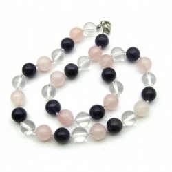 Kugel-Kette Mix Amethyst Bergkristall Rosenquarz 12 mm 50 cm lang