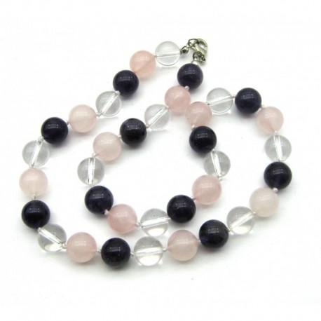 Kugel-Kette Mix Amethyst Bergkristall Rosenquarz 12 mm 50 cm lang