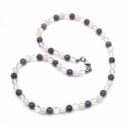 Kugel-Kette Mix Amethyst Bergkristall Rosenquarz 6 mm 45 cm lang