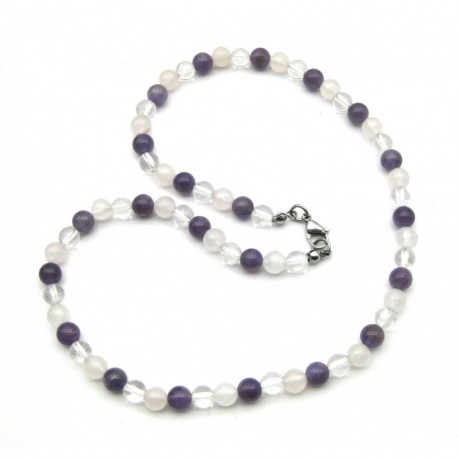 Kugel-Kette Mix Amethyst Bergkristall Rosenquarz 6 mm 45 cm lang