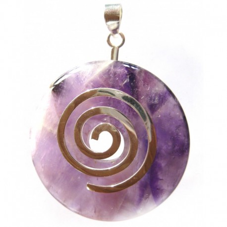 Donuthalter Spirale Messing versilbert mit Donut Amethyst Amethystquarz 40 mm