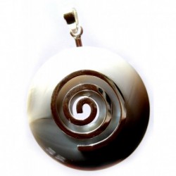 Donuthalter Spirale Messing versilbert mit Donut Achat 40 mm