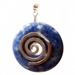 Donuthalter Spirale Messing versilbert mit Donut Sodalith 40 mm