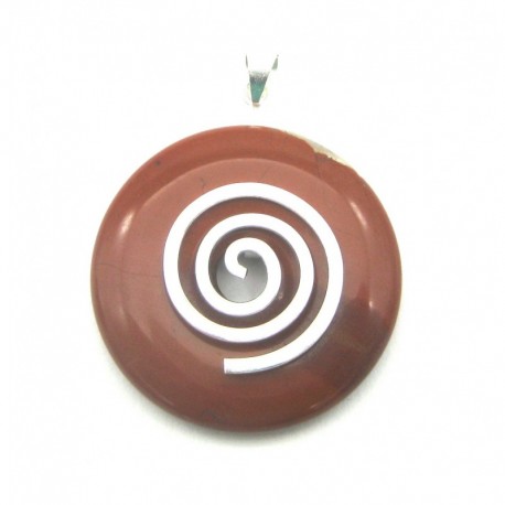 Donuthalter Spirale Messing versilbert mit Donut roter Jaspis 40 mm