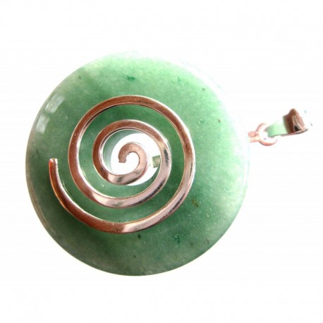 Donuthalter Spirale Messing versilbert mit Donut Aventurin Aventurinquarz grün 40 mm