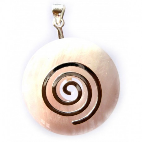 Donuthalter Spirale Messing versilbert mit Donut Rosenquarz 40 mm