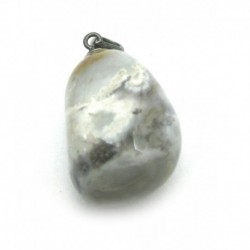 Trommelstein-Anhänger Chalcedon grau 925er Silber